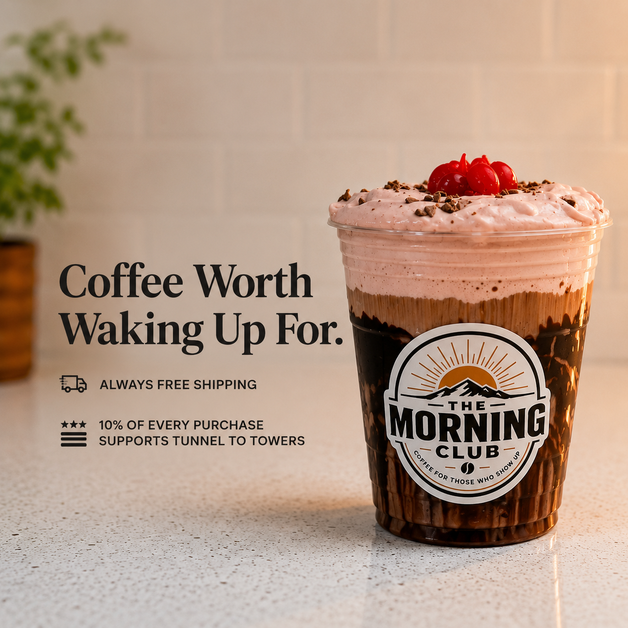 Morning Club Black Forest Mocha iced coffee with chocolate cold foam made using Morning Club Mocha Blend.